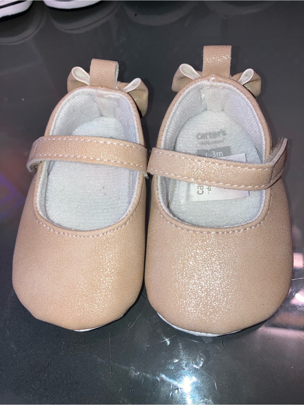 Carter's Tan Faux Leather with Silver Glitter Mary Janes - Baby Shoes 0-3 Months